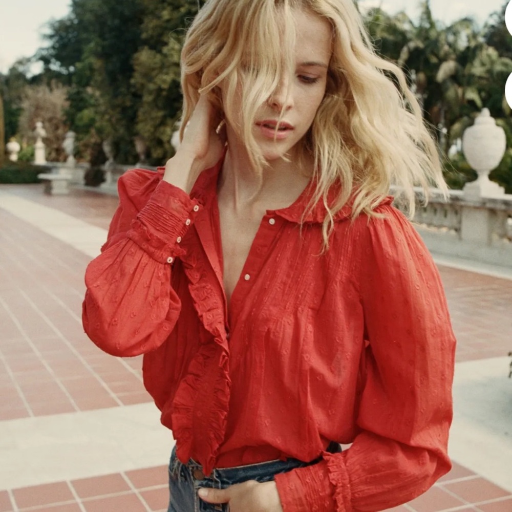 Doen Rust Red Ruffled Long-Sleeve Blouse - Picture 2 of 5